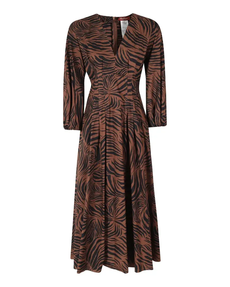 Max Mara Mstastice zebra-print V-neck midi dress - Braun Braun