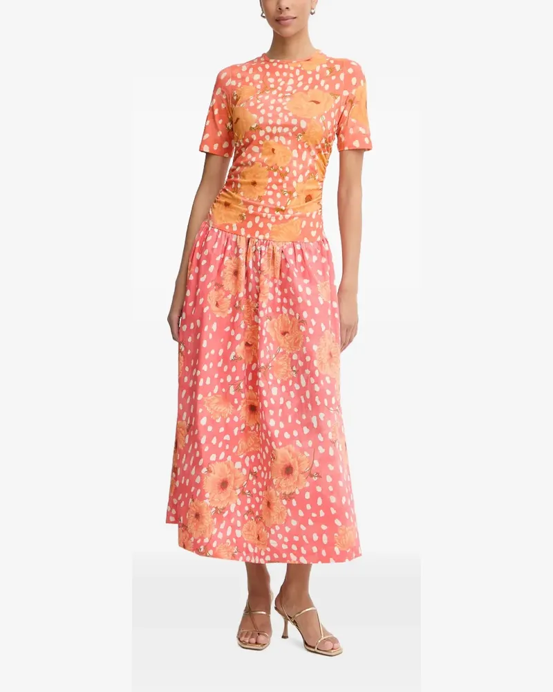 Never Fully Dressed Gerafftes Maxikleid mit Blumenprint - Rosa Rosa