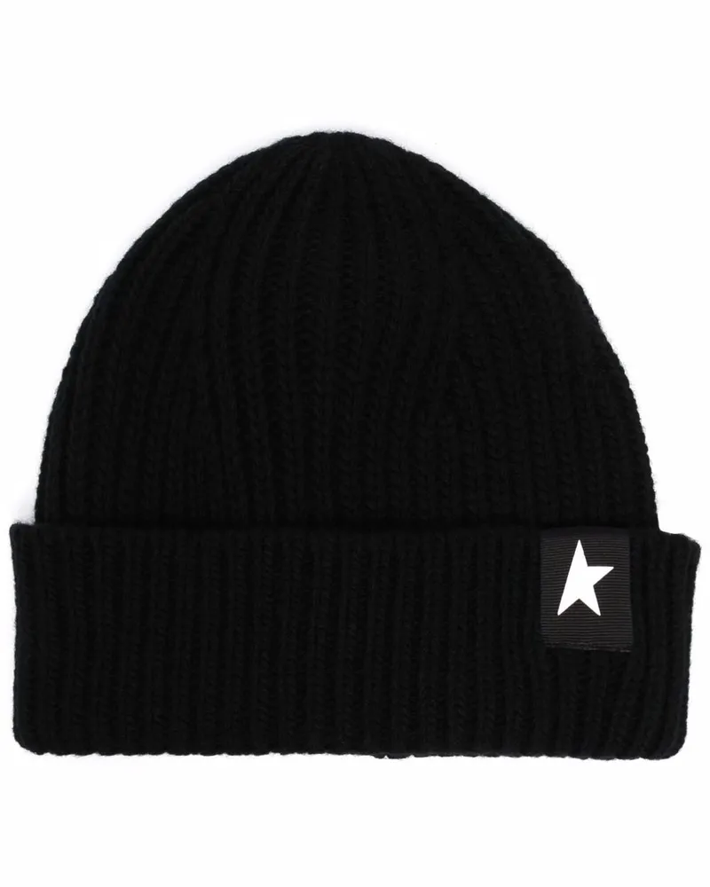 Golden Goose Gerippte Beanie mit Patch - Schwarz Schwarz