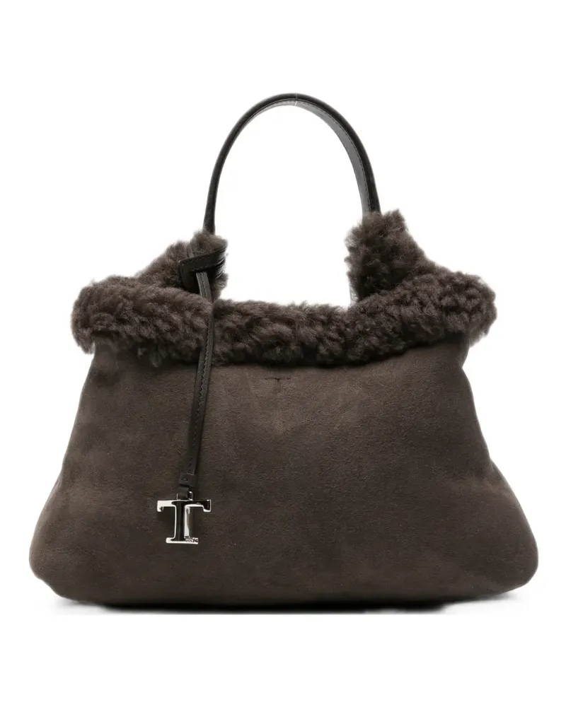 TOD'S shearling-trim suede shoulder bag - Grau Grau