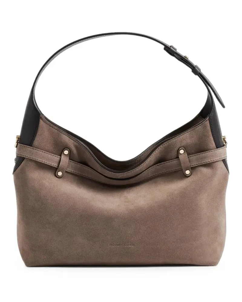 Borbonese B-Halo Schultertasche aus Wildleder - Nude Nude