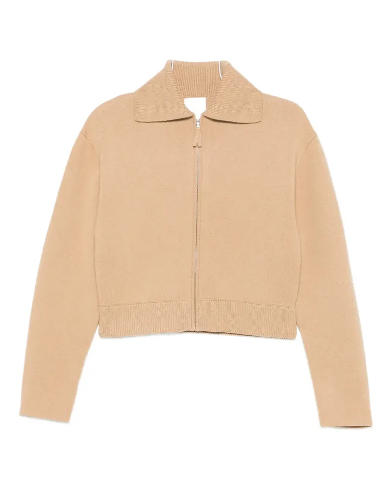 ALLUDE zip-up ribbed-trim cardigan - Nude Nude