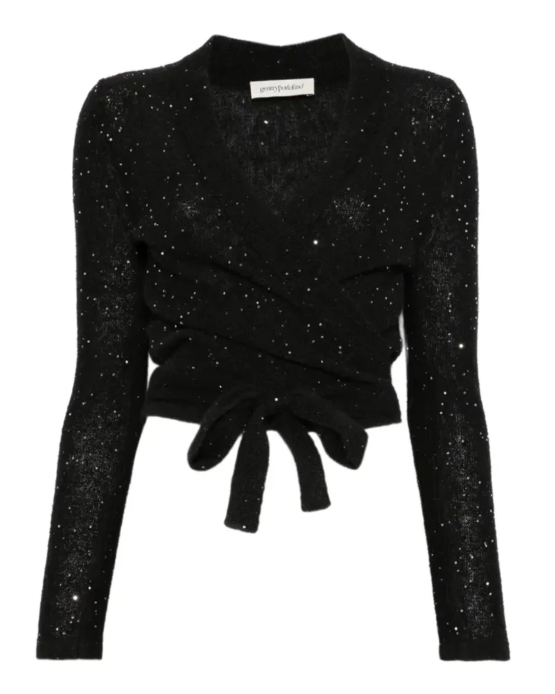 Gentry Portofino sequin-embellished wrap cardigan - Schwarz Schwarz