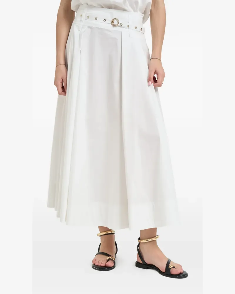 Liu Jo belted pleated cotton midi skirt - Weiß Weiß