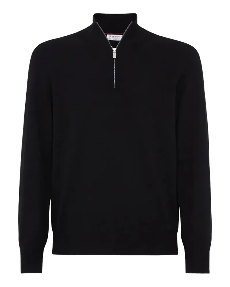 Brunello Cucinelli Kaschmirpullover mit kurzem Reißverschluss - Schwarz Schwarz