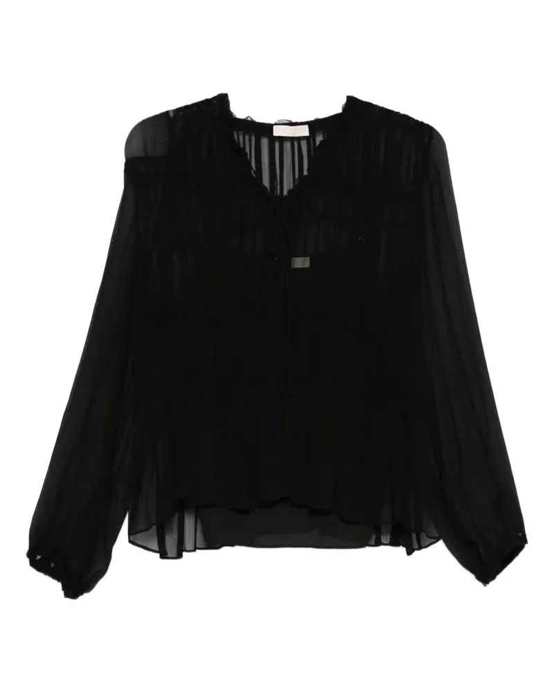 Ulla Johnson Gerüschte Bluse mit Schleifenkragen - Schwarz Schwarz