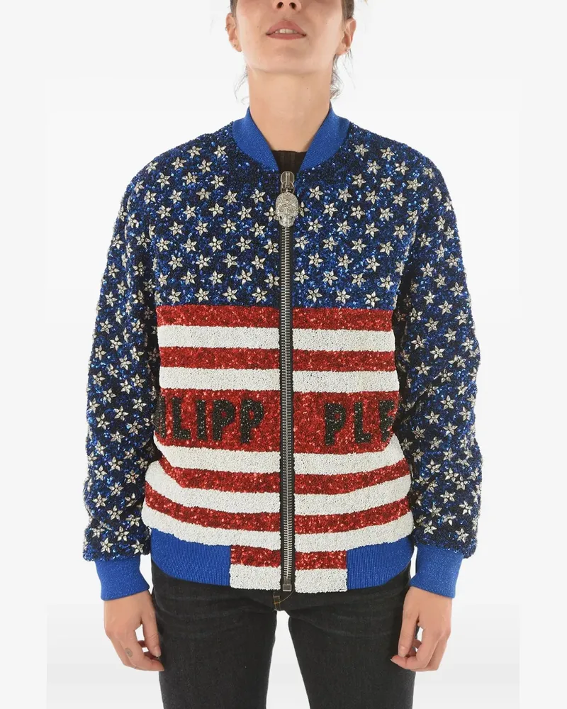 Philipp Plein sequin-embellished rhinestone-star bomber jacket - Blau Blau