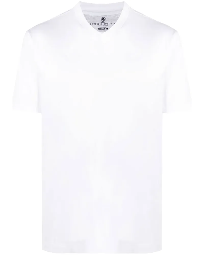 Brunello Cucinelli T-Shirt mit V-Ausschnitt - Weiß Weiß