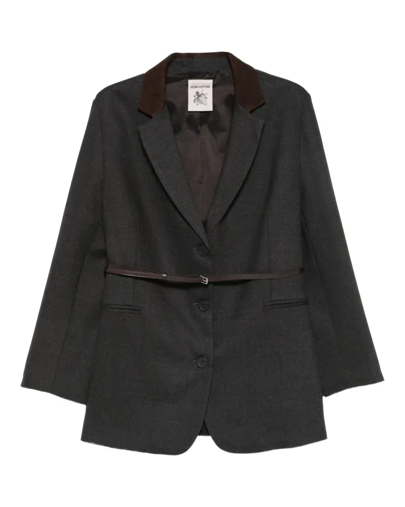 Semicouture Jacke mit Kontrastkragen mit Gürtel - Grau Grau