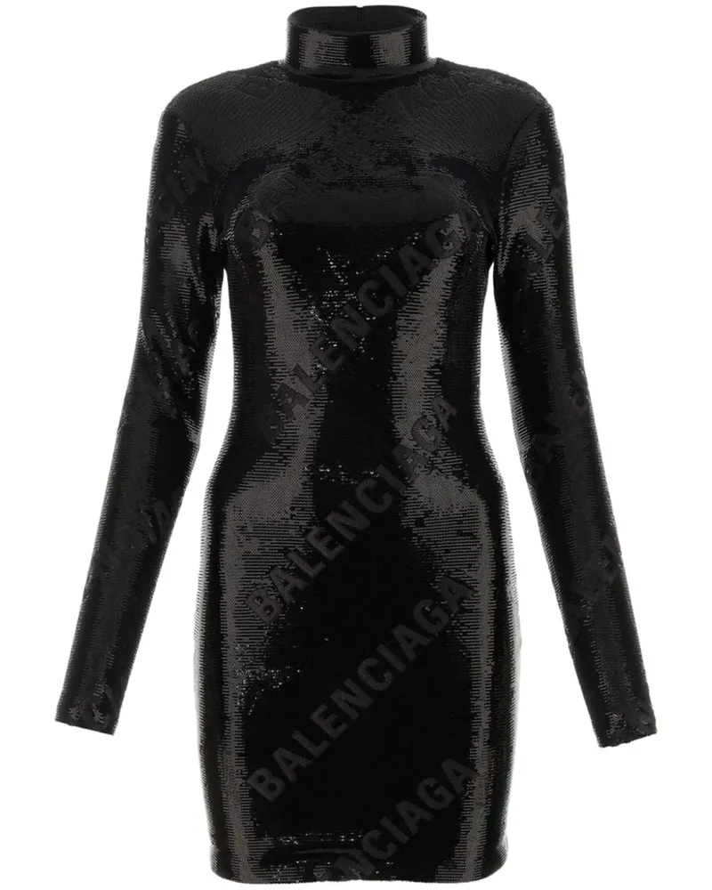 Balenciaga Pailletten-Minikleid mit Logo-Muster - Schwarz Schwarz