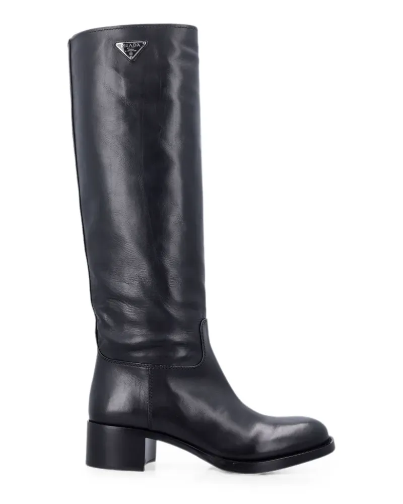 Prada logo-plaque leather boots - Schwarz Schwarz