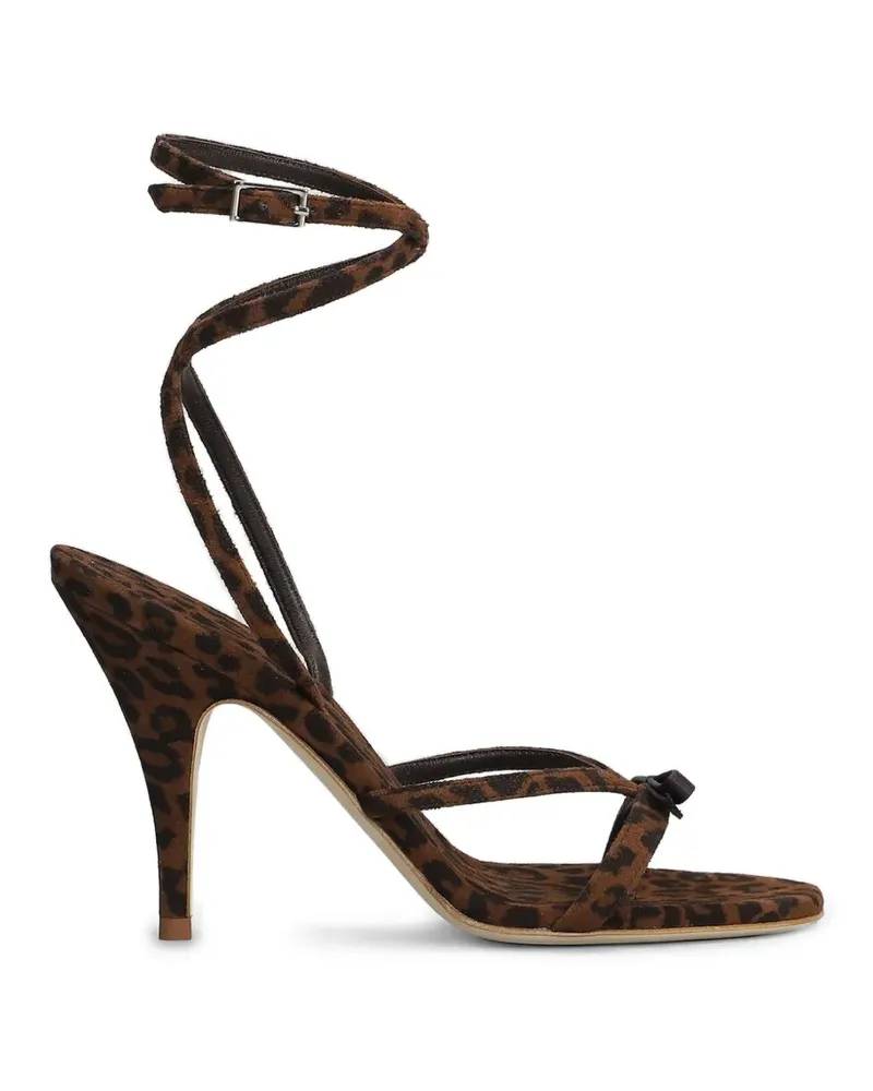 3JUIN leopard-print bow-detail suede heeled sandals - Braun Braun
