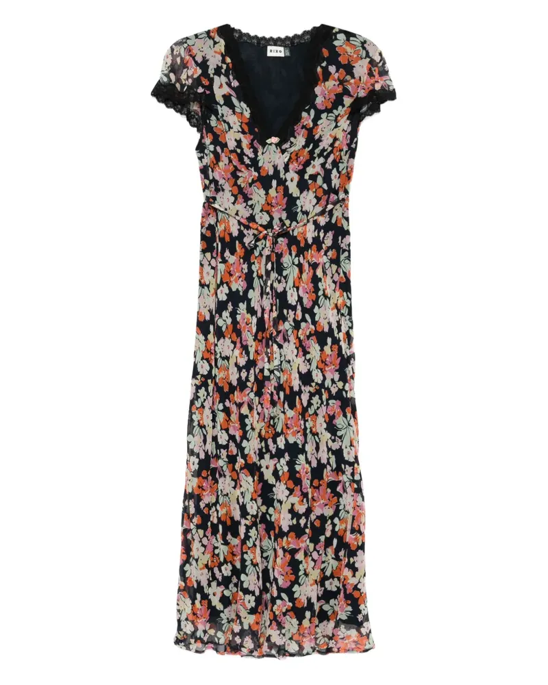 RIXO Clarice Georgette-Midikleid mit Spitzenbesatz - Blau Blau