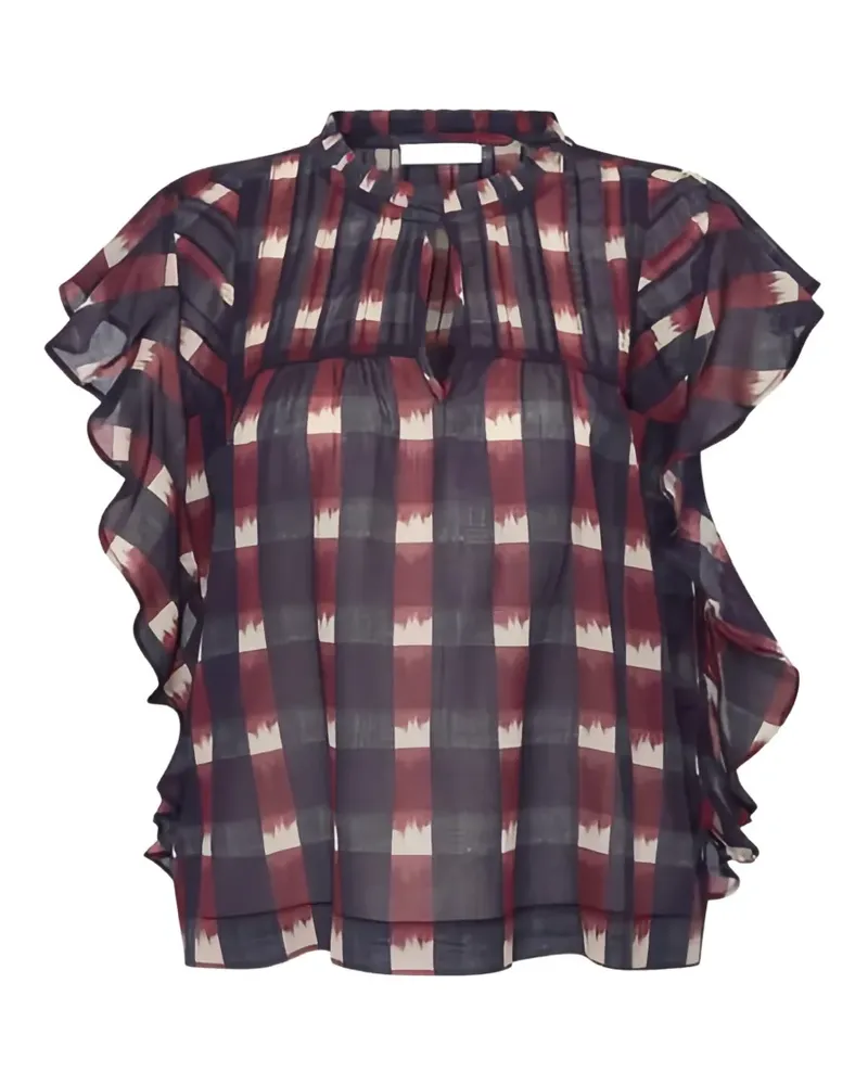by FAR Gerüschte Danee Ikat Bluse - Blau Blau