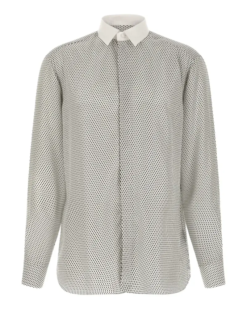 Tom Ford micro-geometric print contrast-collar shirt - Weiß Weiß