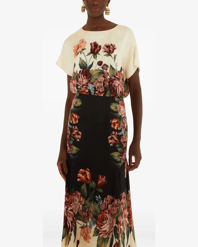 FARM Rio winter-floral short-sleeve maxi dress - Schwarz Schwarz