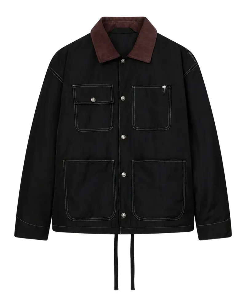 Palm Angels Jacke mit Logo-Print und Kontrastkragen - Schwarz Schwarz