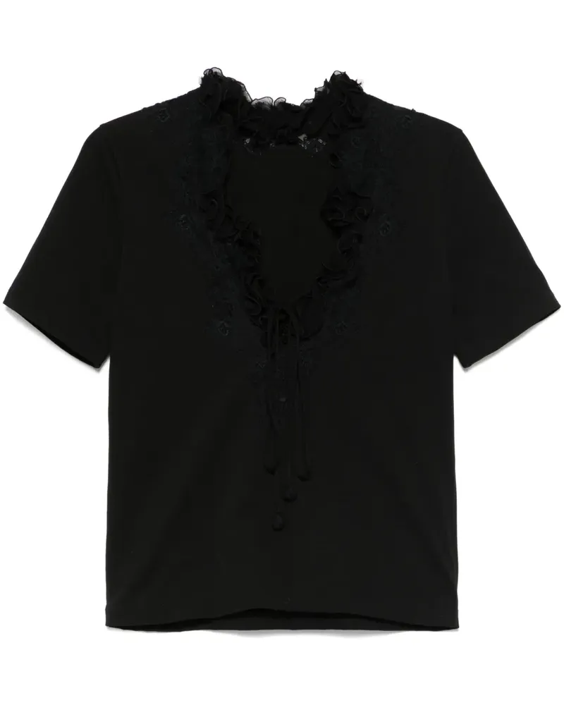 Ermanno Scervino T-Shirt mit Rüschenborten - Schwarz Schwarz