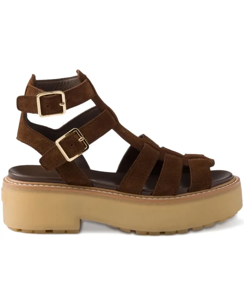 Prada Plateau-Sandalen mit Schnallenriemen 50mm - Braun Braun