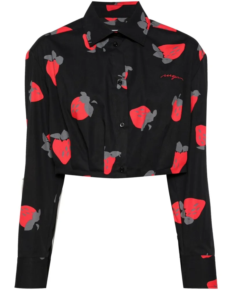 MSGM Cropped-Hemd mit Print - Schwarz Schwarz