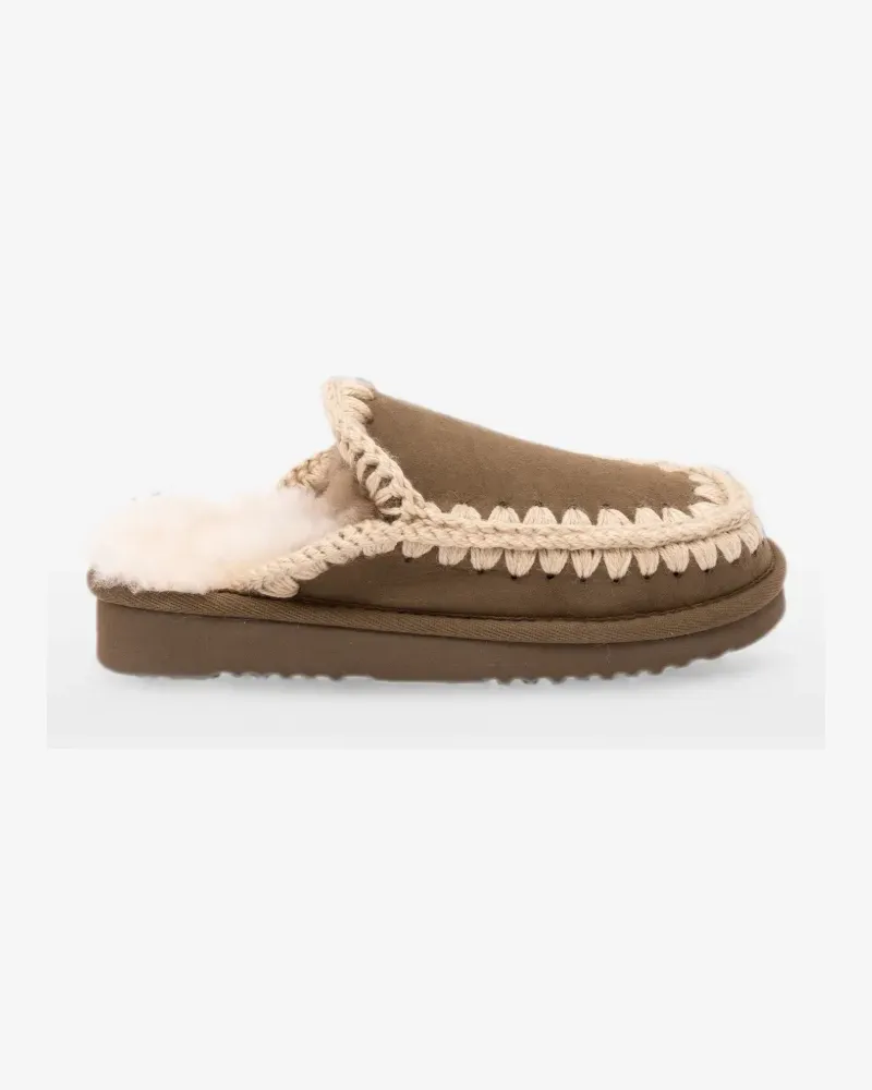 Mou Eskimo crochet-trim sheepskin slippers - Braun Braun