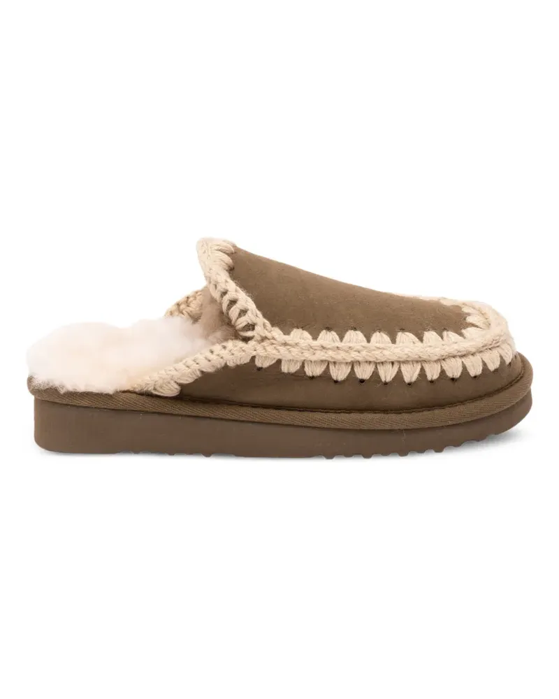 Mou Eskimo crochet-trim sheepskin slippers - Braun Braun