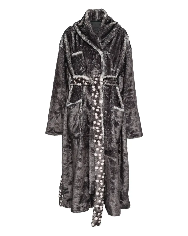 Barbara Bologna Mantel aus Faux Fur mit Gürtel - Grau Grau