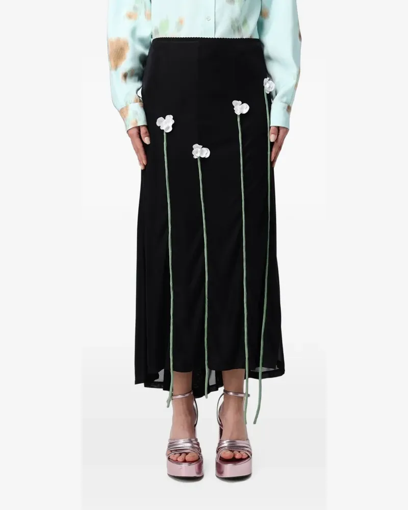 Moschino Couture floral-appliqué midi skirt - Schwarz Schwarz