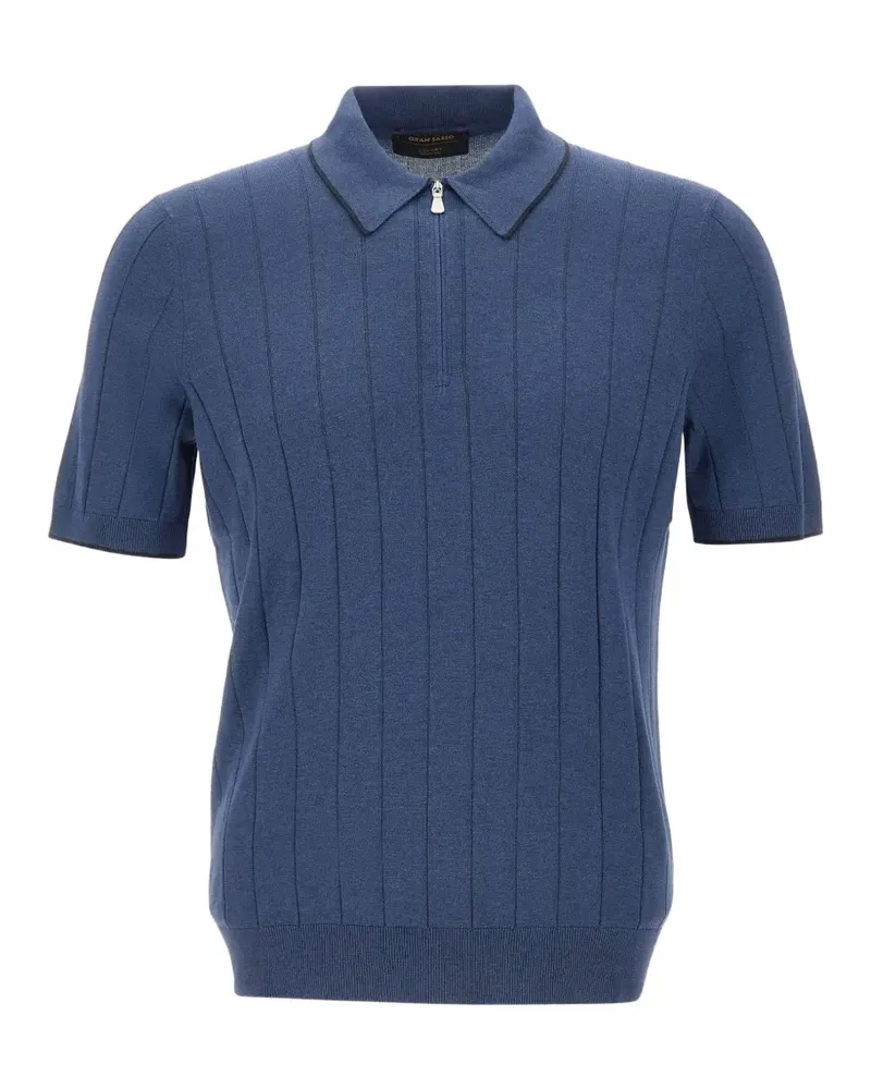Gran Sasso ribbed-knit silk polo shirt - Blau Blau