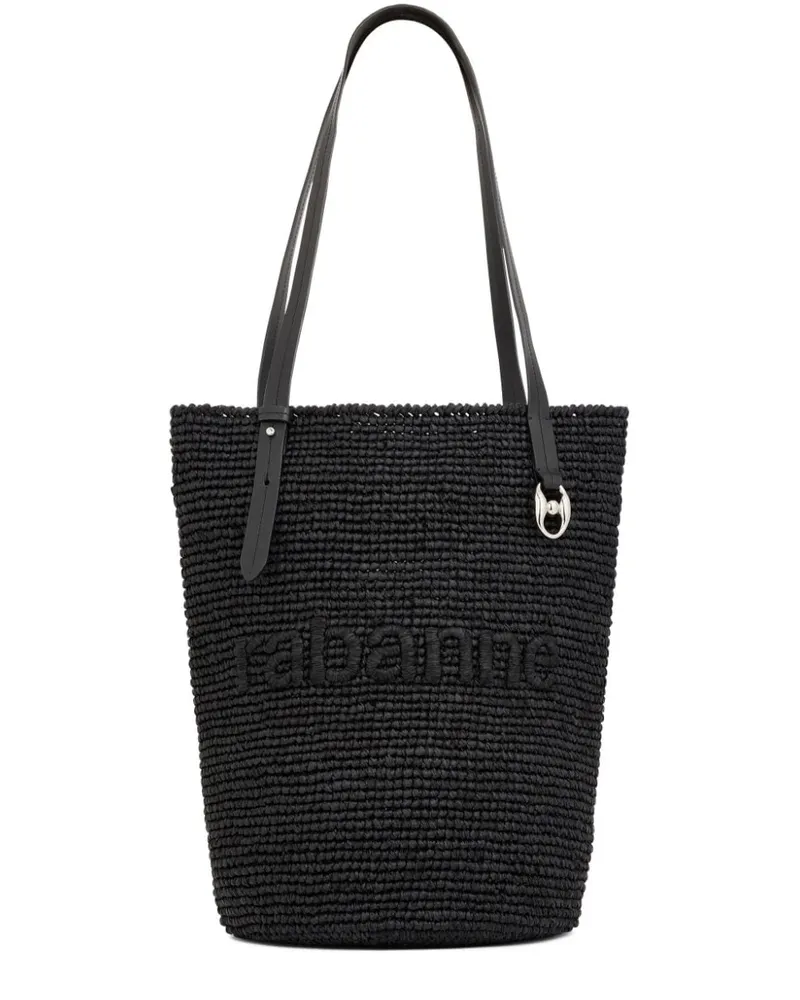 Paco Rabanne Shopper aus Bast mit Logo-Stickerei - Schwarz Schwarz