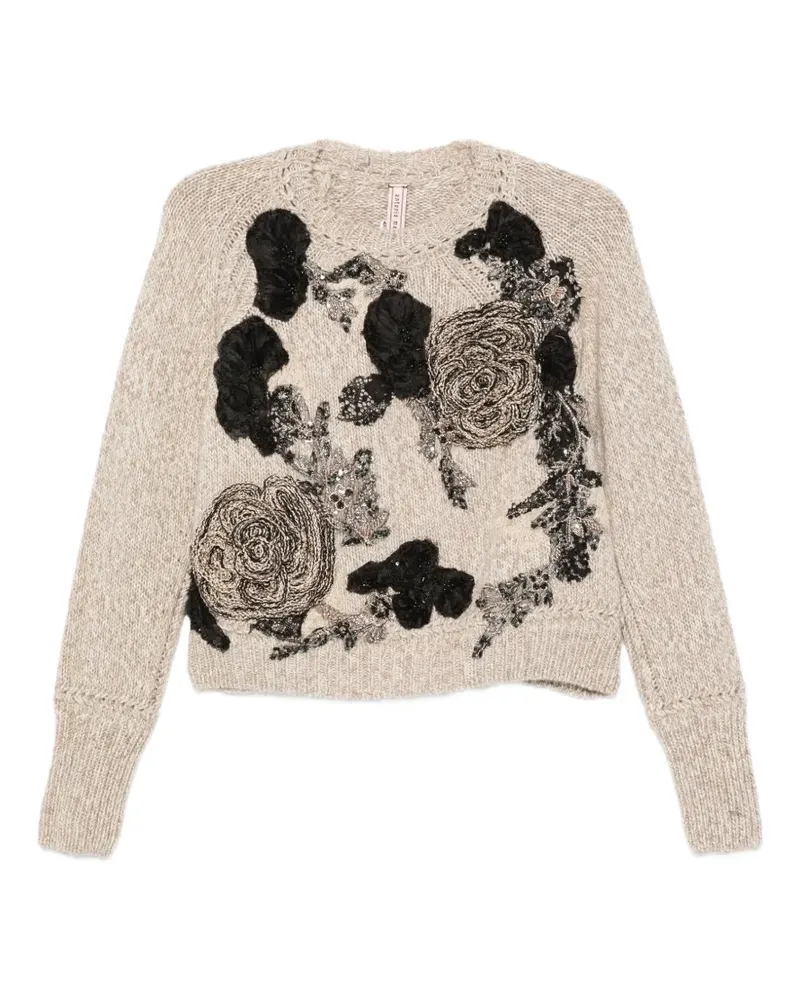 Antonio Marras Pullover mit Blumenapplikation und Pailletten - Nude Nude