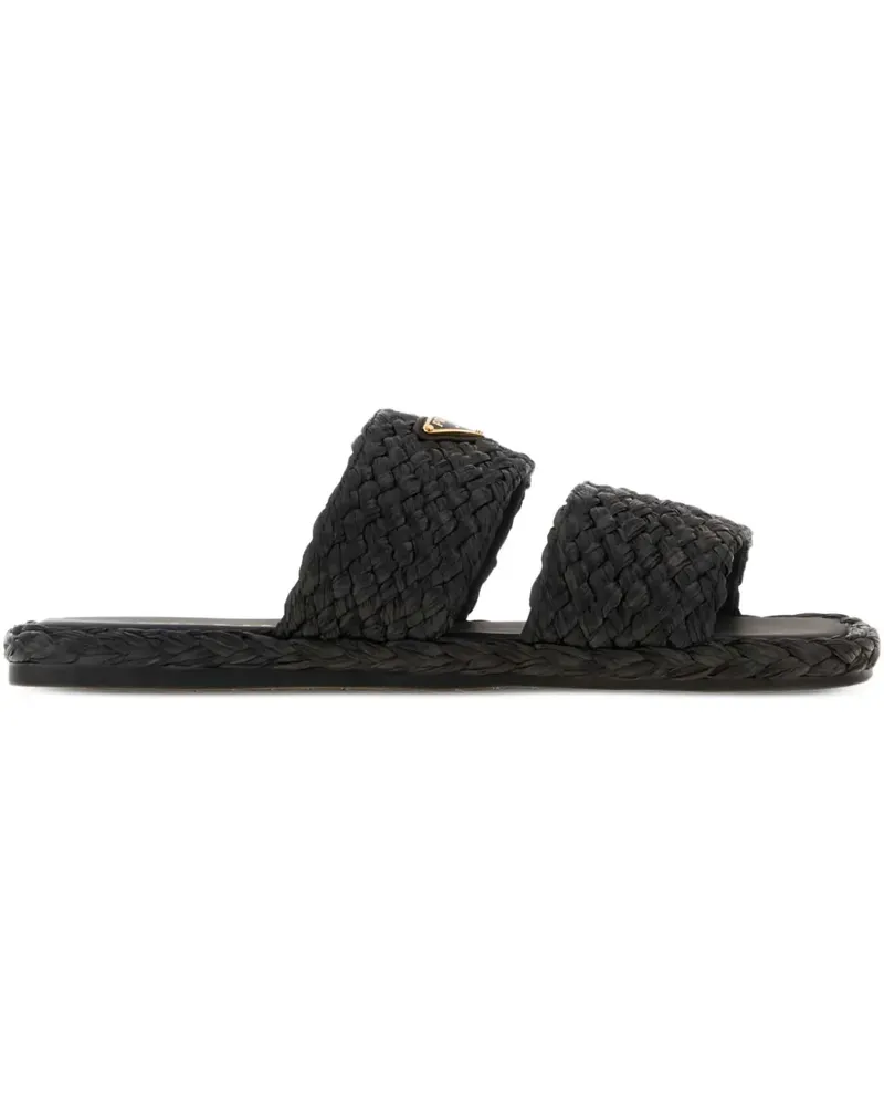 Prada Gewebte Slipper aus Raffiabast - Schwarz Schwarz