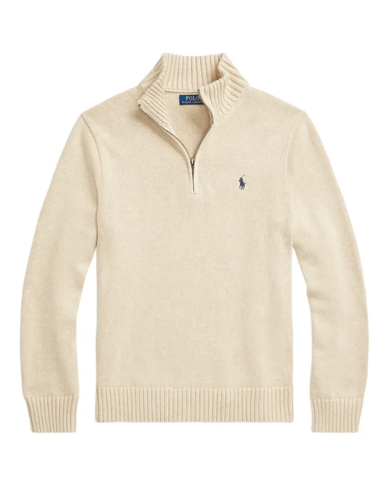 Ralph Lauren quarter-zip embroidered-logo sweater - Nude Nude