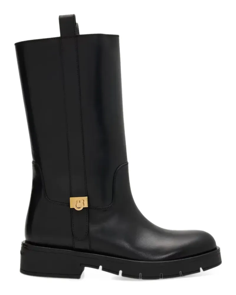 Ferragamo Lederstiefel mit Gancini-Plakette - Schwarz Schwarz