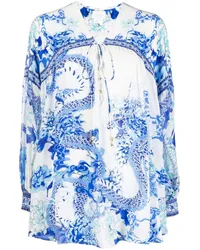 Camilla Seidenbluse mit Blumen-Print Blau