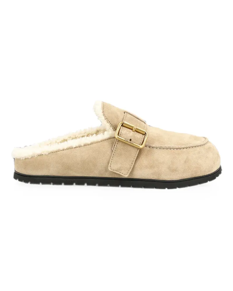 Prada buckle-fastening shearling-lined mules - Nude Nude