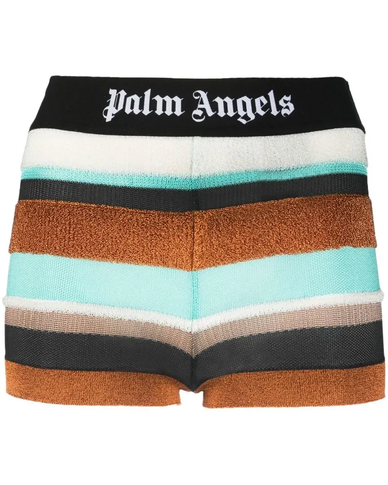 Palm Angels Gestreifte Shorts mit Logo-Bund - Braun Braun