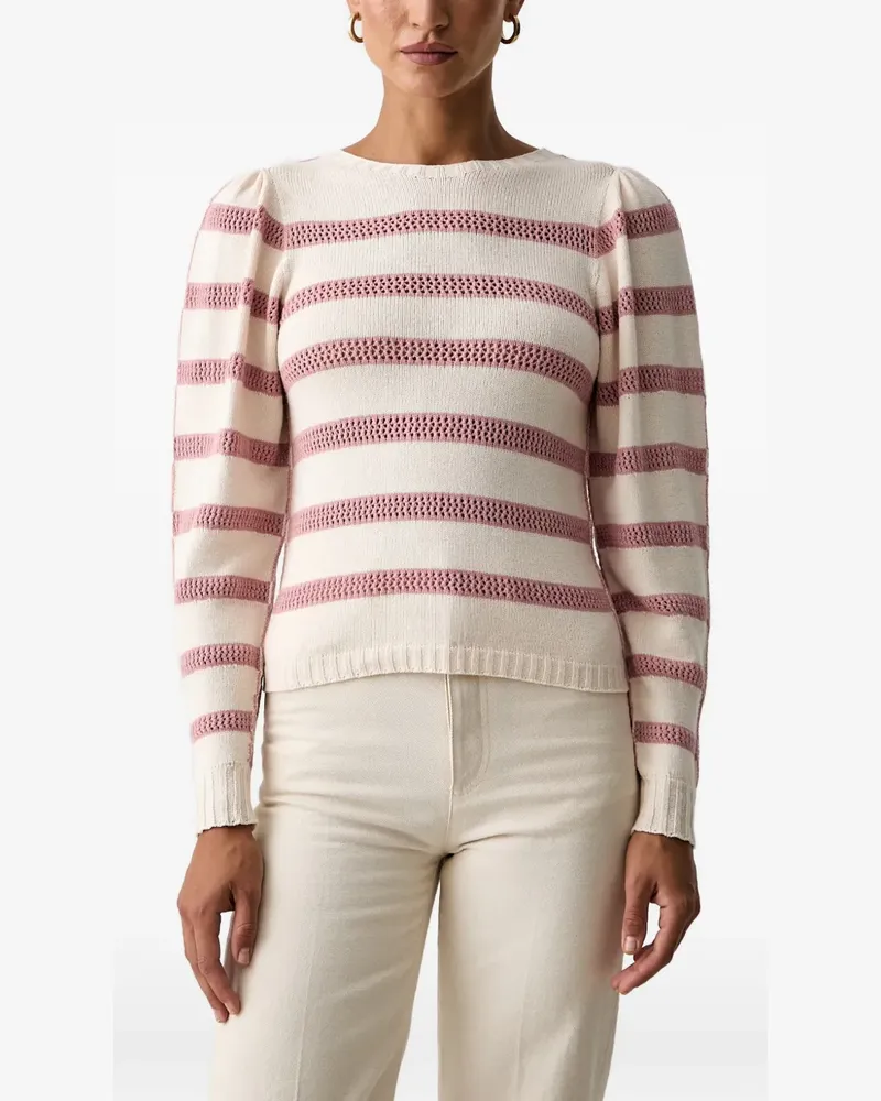 Twin-Set Gestreifter Pullover mit Puffärmeln - Nude Nude