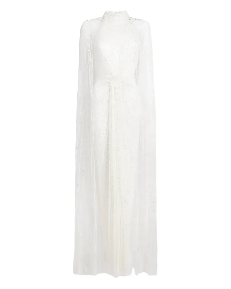 Jenny Packham Cairo sequin cape maxi dress - Weiß Weiß
