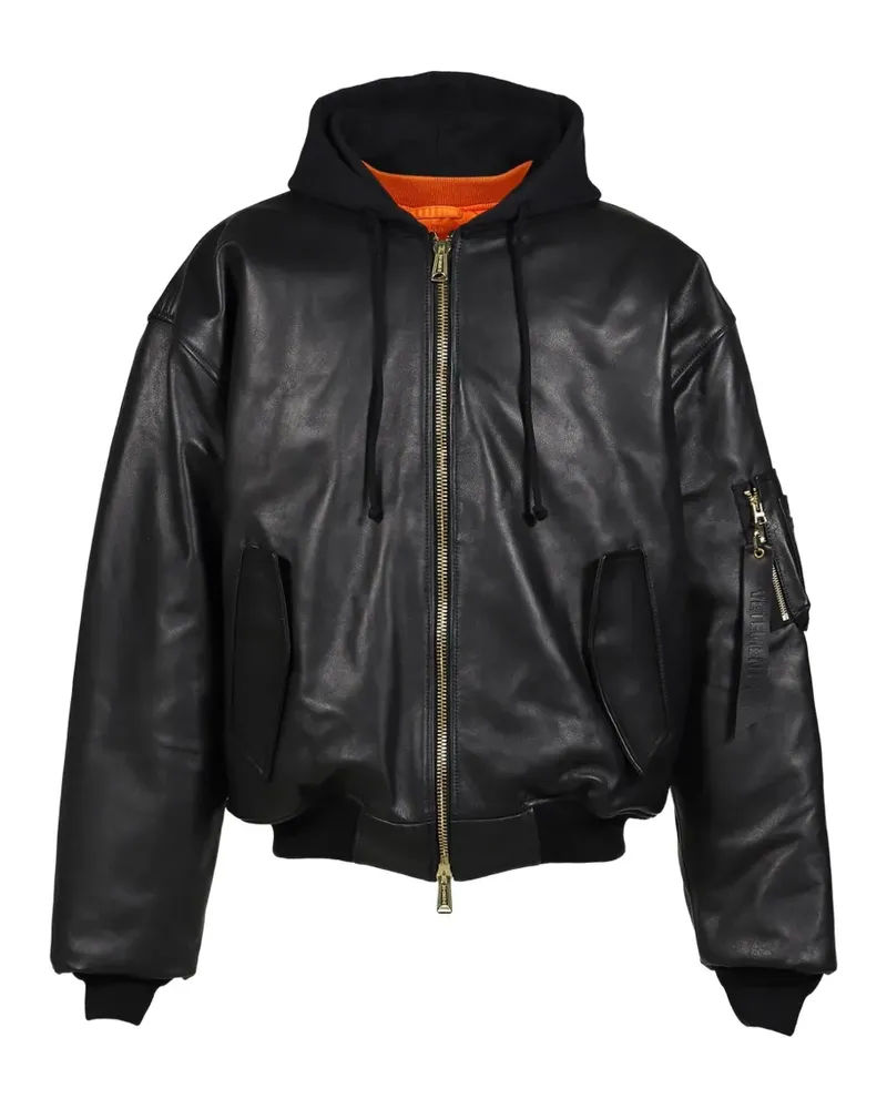 VETEMENTS hooded reversible leather bomber jacket - Schwarz Schwarz