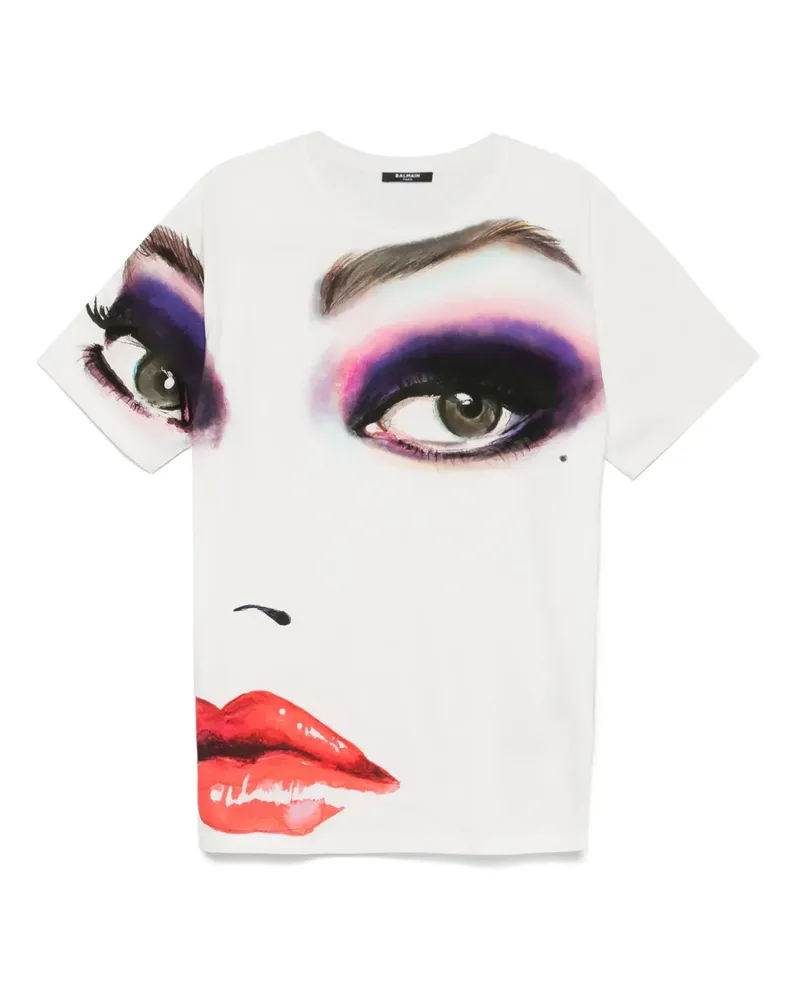 Balmain T-Shirt mit Gesicht-Print - Weiß Weiß