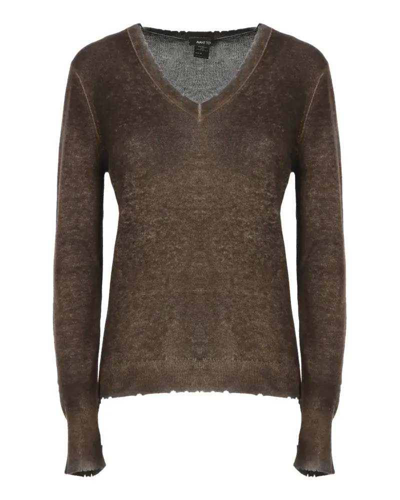 Avant Toi distressed-effect V-neck sweater - Braun Braun
