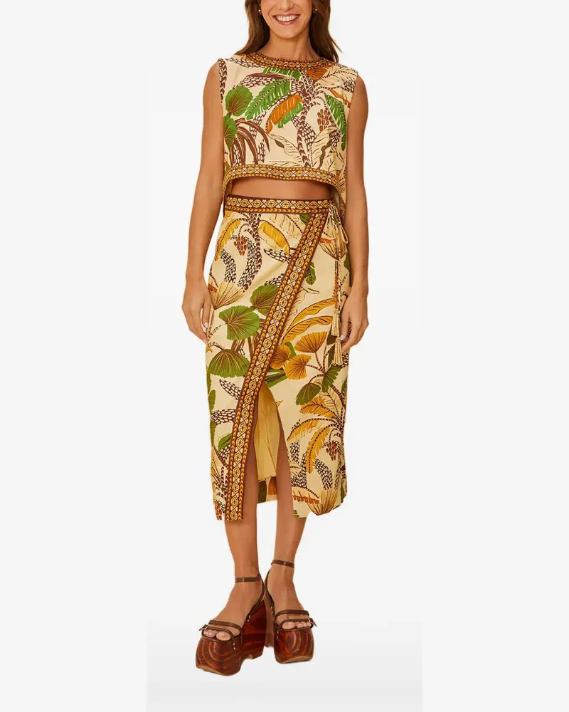 FARM Rio foliage sketch open back top - Nude Nude