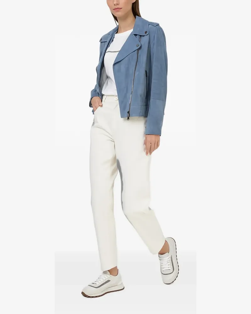 Brunello Cucinelli Asymmetrische Lederjacke - Blau Blau