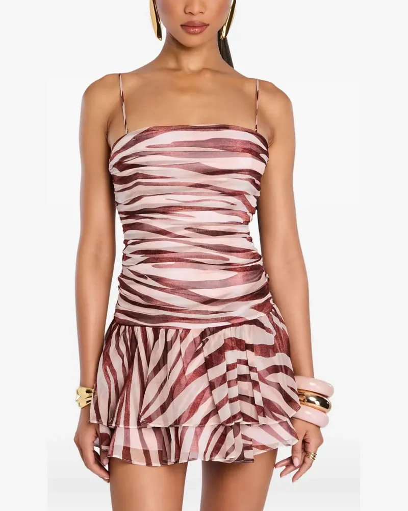 Retrofête Gerüschtes Shaniece Kleid mit Zebra-Print - Rosa Rosa