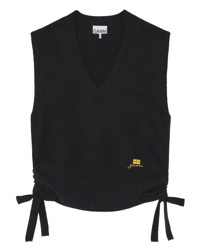 Ganni Top mit V-Ausschnitt - Schwarz Schwarz