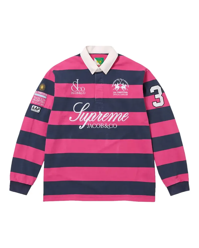 Supreme Being La Martina striped logo-embroidered rugby shirt - Rosa Rosa