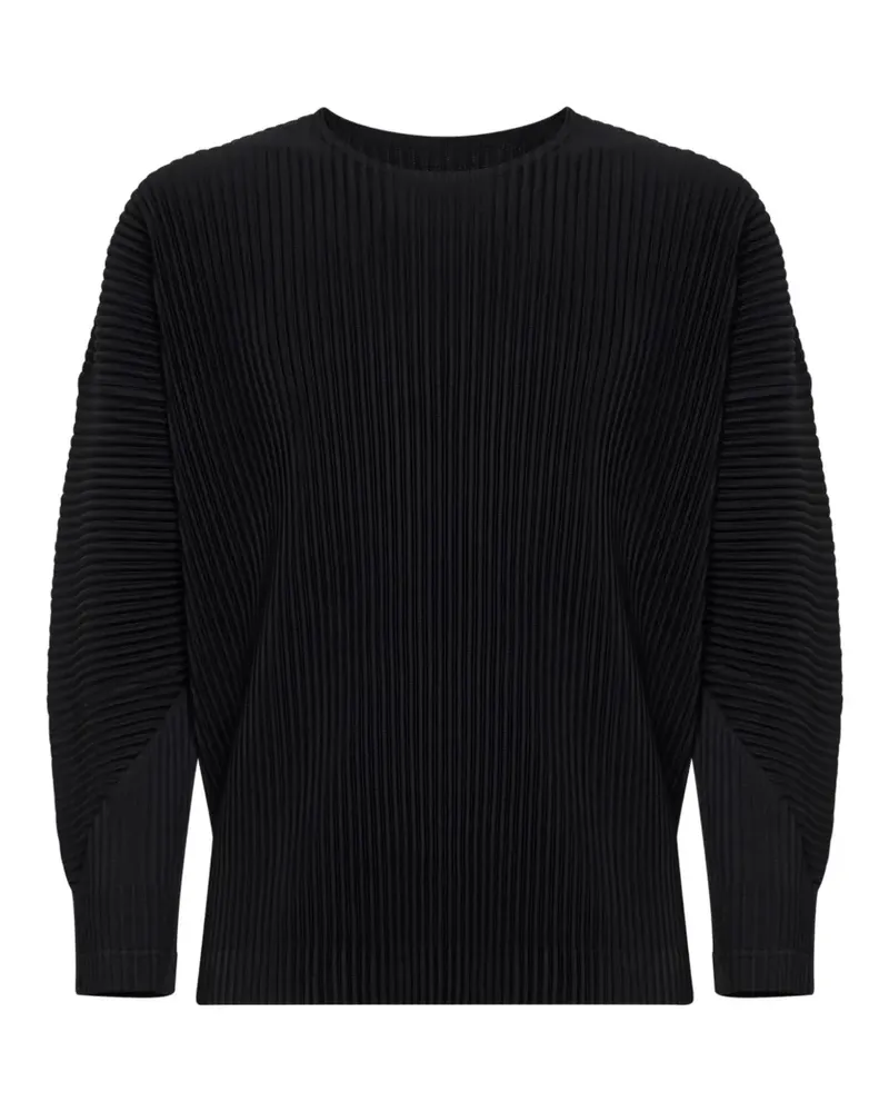 Issey Miyake Plissiertes T-Shirt mit V-Ausschnitt - Schwarz Schwarz