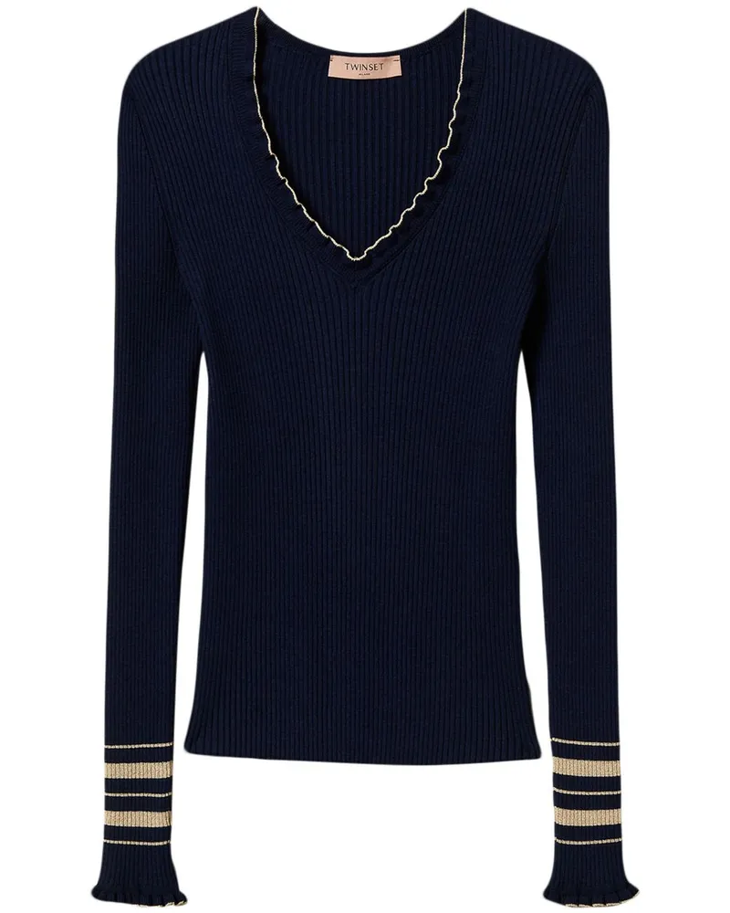 Twin-Set Gerippter Strickpullover - Blau Blau