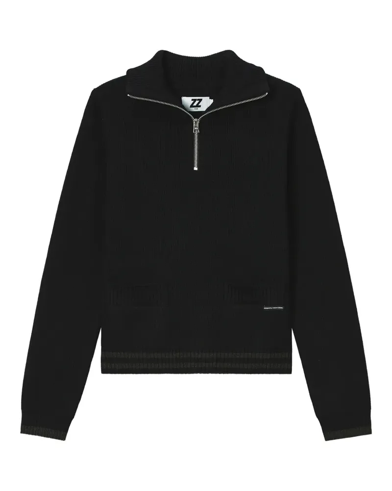 Izzue Reißverschluss-Pullover mit Logo-Intarsie - Schwarz Schwarz